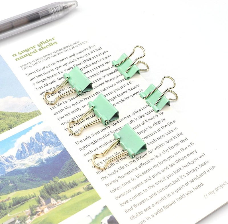 YCVIORING Light Green Binder Clips, Mini Paper Clip, Small Paper Clamps 15mm (5/8 inch), 100 Pack Micro Size Office Clips for Home School and Business (Light Green) - Image 4